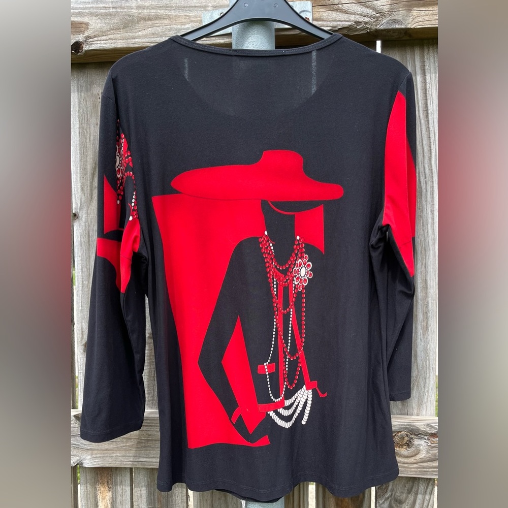 Peter Nygard Black/Red Lady Silhouette Blouse - Picture 2 of 3